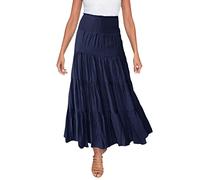 Bad H élastique taille haute jupe maxi bohème cordon de serrage ligne A jupe longue ensemble pull, Marine, L