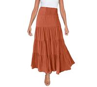 Bad H élastique taille haute jupe maxi bohème cordon de serrage ligne A jupe longue ensemble pull, Orange, XL