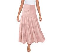 Bad H élastique taille haute jupe maxi bohème cordon de serrage ligne A jupe longue ensemble pull, Rose, M