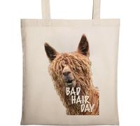Bad Hair Day Lama Sac fourre-tout en coton écologique naturel Beige, beige, Taille unique