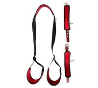Bad Kitty Ensemble de menottes combinées Deluxe avec menottes amovibles, rembourrées et réglables, imitation cuir noir/rouge, BDSM bondage cou, cuisses, menottes mousquetons et boucles