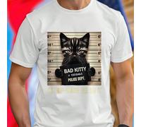 BAD KITTY POLICE DEPT CATNIP MADE ME DO IT T shirt homme drôle chat style mode cadeau original confort qualité manches courtes fashion nouveauté L,M,S,XL,XXL,XXXLLettresTissu tricoté