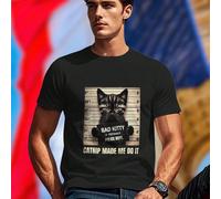 BAD KITTY POLICE DEPT CATNIP MADE ME DO IT T shirt homme drôle chat style mode cadeau original confort qualité manches courtes fashion nouveauté L,M,S,XL,XXL,XXXLRétroTissu tricoté