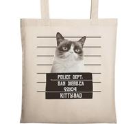 Bad Kitty Sac fourre-tout en coton naturel écologique Motif chat Beige