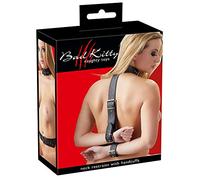 Bad Kitty Menottes & Collier Ceinture – Sangle d'attache Bondage Cou/Poignet Noir