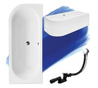 Bad Land Baignoire Originale 160x75 cm Droite Acrylique SET COMPLET SET Tablier Siphon Baignoire Baignoire d'angle Blanc Design Moderne Garniture de vidange en Chrome pour 2 Personnes Fabriqué dans