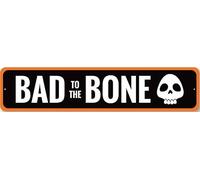 Bad to The Bone Skull Halloween Sign Spooky Metal