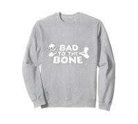 Bad to The Bone Skull Rebel Attitude Punk Rock Sweatshirt, Unisexe pour Adultes, Gris Chiné, M