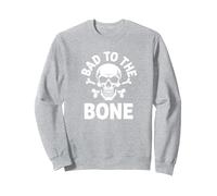 Bad to The Bone Squelette Rocker Rebel Biker Attitude Sweatshirt, Unisexe pour Adultes, Gris Chiné, M