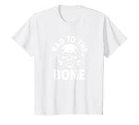 Bad to The Bone Squelette Rocker Rebel Biker Attitude T-Shirt, Enfant, Blanc, 3 Ans