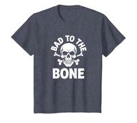 Bad to The Bone Squelette Rocker Rebel Biker Attitude T-Shirt, Enfant, Bleu Chiné, 6 Ans