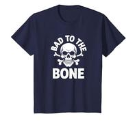 Bad to The Bone Squelette Rocker Rebel Biker Attitude T-Shirt, Enfant, Bleu Marine, 6 Ans