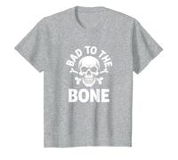 Bad to The Bone Squelette Rocker Rebel Biker Attitude T-Shirt, Enfant, Gris Chiné, 8 Ans