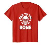 Bad to The Bone Squelette Rocker Rebel Biker Attitude T-Shirt, Enfant, Rouge, 2 Ans