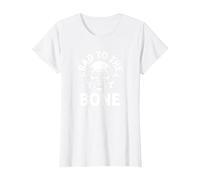 Bad to The Bone Squelette Rocker Rebel Biker Attitude T-Shirt, Femme, Blanc, XS