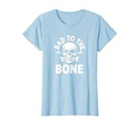 Bad to The Bone Squelette Rocker Rebel Biker Attitude T-Shirt, Femme, Bleu Céleste, 3XL