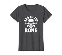 Bad to The Bone Squelette Rocker Rebel Biker Attitude T-Shirt, Femme, Chiné Foncé, M