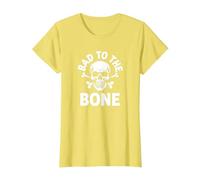 Bad to The Bone Squelette Rocker Rebel Biker Attitude T-Shirt, Femme, Citron, XS