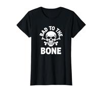 Bad to The Bone Squelette Rocker Rebel Biker Attitude T-Shirt, Femme, Noir, XS