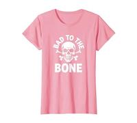 Bad to The Bone Squelette Rocker Rebel Biker Attitude T-Shirt, Femme, Rose, XS