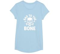 Bad to The Bone Squelette Rocker Rebel Biker Attitude T-Shirt, Fille, Bleu Céleste, XS