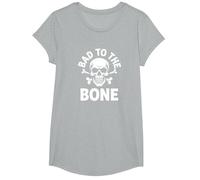Bad to The Bone Squelette Rocker Rebel Biker Attitude T-Shirt, Fille, Gris Chiné, XS