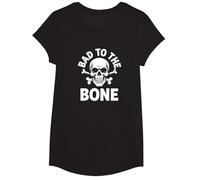 Bad to The Bone Squelette Rocker Rebel Biker Attitude T-Shirt, Fille, Noir, XS