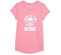 Bad to The Bone Squelette Rocker Rebel Biker Attitude T-Shirt, Fille, Rose, XS
