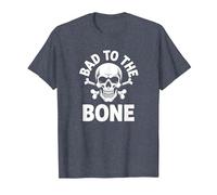 Bad to The Bone Squelette Rocker Rebel Biker Attitude T-Shirt, Homme, Bleu Chiné, XL