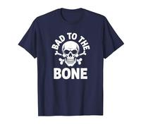 Bad to The Bone Squelette Rocker Rebel Biker Attitude T-Shirt, Homme, Bleu Marine, XXL