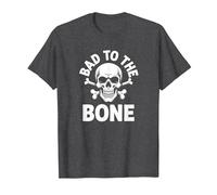 Bad to The Bone Squelette Rocker Rebel Biker Attitude T-Shirt, Homme, Chiné Foncé, L