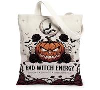 Bad Witch Energy Sac fourre-tout en toile avec citation gothique Jack-o