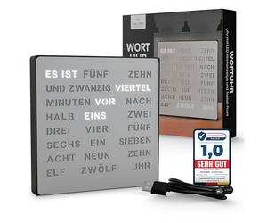 Bada Bing Horloge murale LED élégante - Affichage du mot allemand - Avec câble USB - Aspect cuivre - À suspendre ou à poser - Qualité supérieure - 79, Bronze, Noir