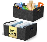 Bada Bing Lot de 2 paniers en feutre solides anthracite pour étagère et armoire - Organisateur pliable - Petit panier de rangement pliable - Boîte de rangement en feutre