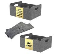 Bada Bing Lot de 2 paniers pliants en feutre gris rectangulaire, petit rangement pour jouets, étagère de rangement pliable, penderie, panier en feutre, boîte 45