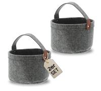 Bada Bing Lot de 2 paniers ronds en feutre avec anse - Gris ou anthracite - Organiseur portable en feutre avec poignée - Petit panier de rangement pliable (lot de 2 ronds gris)