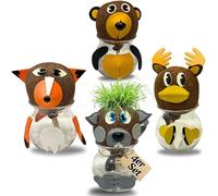 Bada Bing Lot de 4 têtes d'herbe avec réservoir d'eau Animaux de la forêt DIY Animaux - Tête de pelouse avec graines de gazon - Expérience pour enfants - Amusant avec effet d'apprentissage - Cadeau