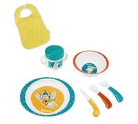 BADABULLE Coffret Repas pour enfant Yummy Bleu - Assiette, bol, tasse, couverts à bout rond et bavoir