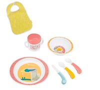 Badabulle Coffret Repas Yummy Corail | Set Vaisselle 7 pièces & Bavoir Bébé Inclus
