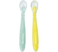 Badabulle Lot de 2 Cuillères en silicone - Ultra-flexibles, Ergonomiques, Sans BPA, 4m+ Jaune G