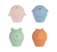 Badabulle Lot de 4 Aspergeurs de bain - Jouets de Bain en Silicone Souple - S'ouvrent pour être lavés