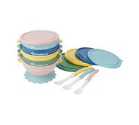 BADABULLE Lot de 5 bols bébé antidérapants 330ml, couvercles hermétiques + 3 cuillères souples 1er âge, compatibles micro-ondes
