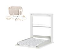 Badabulle Table à Langer Pliable Plouf & Trousse de Soin Bébé Compacte Sable - Table à Langer Murale Rabattable - Ultra Compacte pour Petites Pièces - Matelas à Langer Inclus - Etagère Intégrée