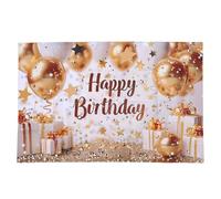 Badafaci Bannière de Fond Joyeux Anniversaire en Tissu Polyester Blanc doré, Décoration de Fond de Fête 100 X 150 Cm avec Corde Indéchirable Lavable pour Fête d'Anniversaire Photomaton (100x150cm