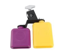 Badafaci Cloche de Vache en Bois, Instrument de Percussion en ABS avec Support en Métal, Pas Haut et Bas pour Enfants, Apprentissage du Rythme Musical, Jaune et Violet