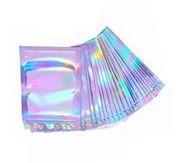 Badafaci Sac Auto-scellant en Cellophane Holographique, Sac Transparent à Fermeture éclair en PET laminé CPP, 100 Pièces 3,5 X 4,7 Pouces, Sacs de Rangement Irisés pour Bonbons, Biscuits, Bijoux, thé