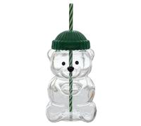 Badafaci Tasse D'ours de Paille D'ours de Miel avec Verre de Paille 20 Oz Verre Borosilicate Résistant à la Chaleur Illusion Mignonne avec Couvercle pour Jus de thé au Lait de café