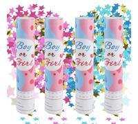 badaren Canon à Confettis Gender Reveal, Gender Reveal Boy or Girl, Canon Confettis 2 bleus et 2 roses pour Baby Showers, Mariages, Anniversaires et Carnavals-28cm (Étoile)