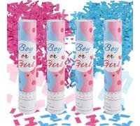 badaren Canon à Confettis Gender Reveal, Gender Reveal Boy or Girl, Canon Confettis 2 bleus et 2 roses pour Baby Showers, Mariages, Anniversaires et Carnavals-28cm (Carré)