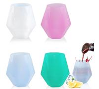 badaren Lot de 4 verres à vin en silicone - 300 ml - Incassables - 4 couleurs - Verres à vin flottants réutilisables - Idéal pour les fêtes d'anniversaire, la cuisine, les pique-niques, les voyages
